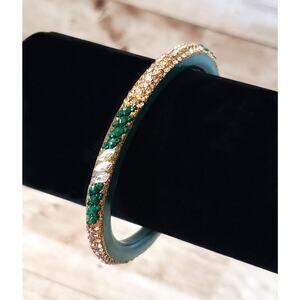 Vintage Bracelet / Bangle - Green & Gold Tone Stunning Bangle - 7.25"